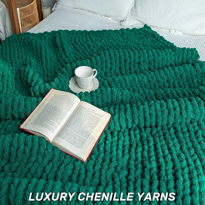 Chunky Knit Blanket - Luxury Soft Cozy 60 * 80 Throw Blanket,100% Woven Blanket Rope Knot Throw Blanket for Couch, Sofa, Home Decor, Gift - Machine Washable（Blackish Green）