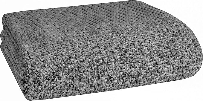 Elvana Home 100% Cotton Bed Blanket, Breathable Bed Blanket Twin Size, Cotton Thermal Blankets Twin, Perfect for Layering Any Bed for All Season, Charcoal Grey