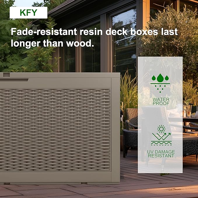 Vixzen 100 Gallon Waterproof Deck Box – Outdoor Storage Organizer for Patio & Garden,Grey