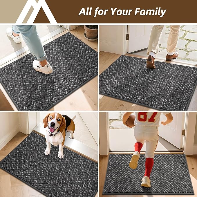 COSY HOMEER-Door-Mat 24"x36" Non Slip Absorbent Entryway Rugs Dirt Trapper Doormats Washable Entrance Mats Low Pile Welcome Floor Mat for Front Back Door and Entry Mats,Dark Grey