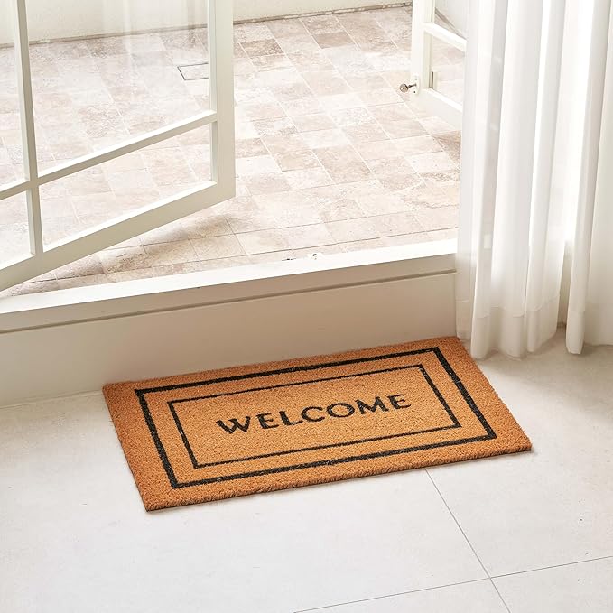 KANKUN Coco Coir Door Mat with Heavy Duty Backing, Welcome Doormat (17" x 30"), Doormat Entrance (Welcome Double)