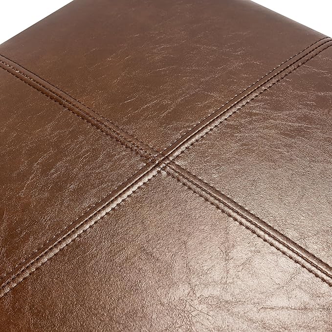 Adeco Storage Ottoman Foot Rest Stool, Leather Ottoman Footstool with Hinged Lid, 17" Small Foot Stool Bench for Living Room, Bedroom