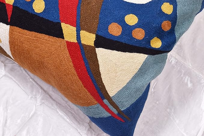 Kandinsky Blue Abstract Pillow Cover | Modern Outdoor Cushions | Mid Century Chair Cushions | Handmade Wool Size 18x18