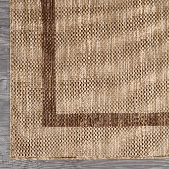 Bordered Outdoor Rug 9x12 Washable Outside Carpet for Indoor Patio Porch Waterproof Easy Cleaning Non Shedding Area Rugs Jute Beige - Nut Brown 9 x 12