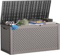 100 Gallon Deck Box Large Outdoor Storage for Patio Furniture,Outdoor Cushions,Garden Tools and Pool Supplies,Waterproof,Resin,Lockable(Grey Lozenge)