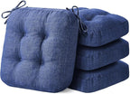 Chair Cushions, Dining Chair Cushions, Tufted Indoor Chair Pads, Set of 4, Navy Blue, 16.5'' x 16.5'' x 3.5''