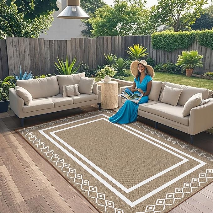 Outdoor Patio Rug, Outside Rectangular Carpet, Moroccan Geometric Rugs, Washable Large Indoor Outdoor Rug 6x9 Mats for RV, Picnic, Backyard, Deck, Balcony, Porch, Beach