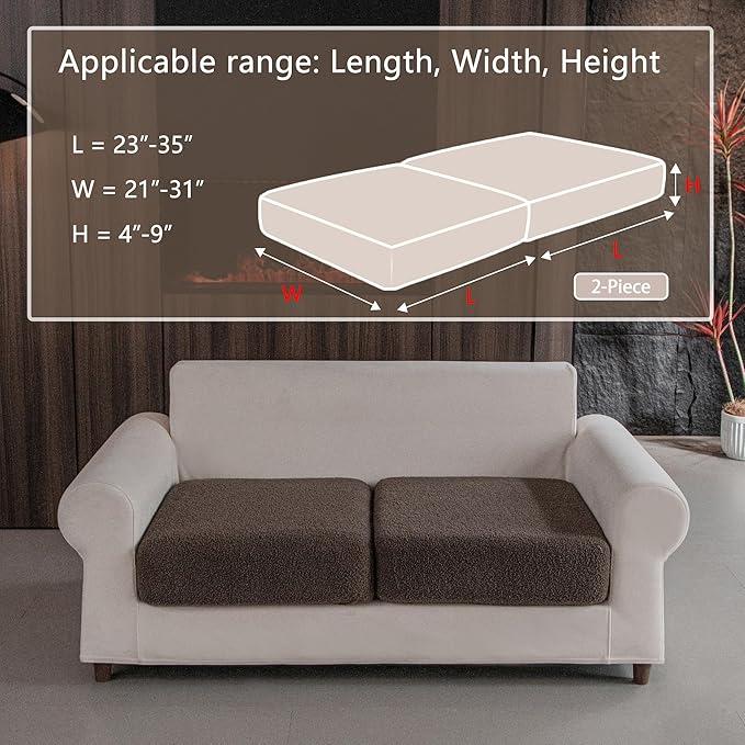 Couch Cushion Covers for Sectional Sofa, Stretch Soft Sofa Slipcovers Washable Wear-Resistant Universal Furniture Protector for Living Room(2 Seaters Covers, Brown)