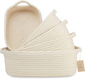 NaturalCozy 5-Piece Rectangle Storage Basket Set- Natural Cotton Rope Woven Baskets for Organizing! Small Basket for Montessori, Baby Nursery, Dog Toy Baskets, Cat Toy Box, Bathroom Organization Bin