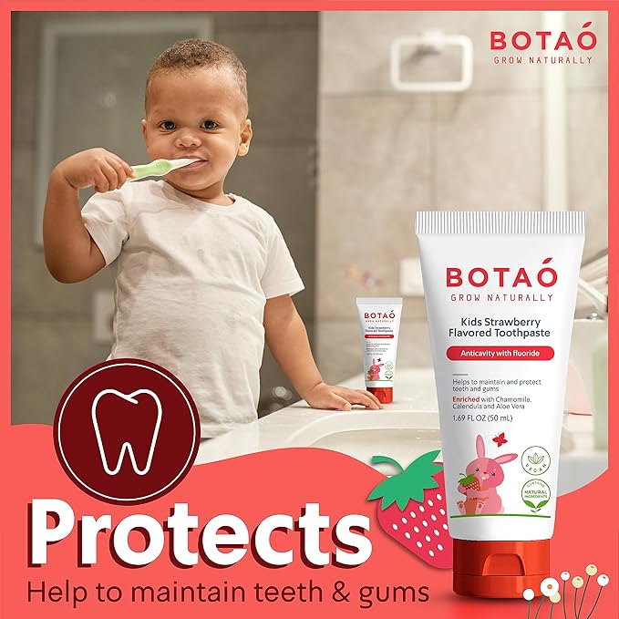 Kids Toothpaste | Natural Strawberry Flavored Anticavity Fluoride Toothpaste Maximum Cavity Protection| EWG Verified, Vegan, SLS Free, Safe to Swallow, Aloe Vera (3Pack)