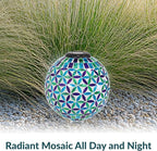 Sunnydaze Cool Blooms 10" Mosaic Glass Garden Gazing Globe with LED Solar Light - Set of 2