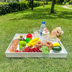 White Rectangular 14x20 Inches Acrylic Ottoman Tray Decorative Serving Tray with Cutout Handles Organizer Tray on Coffee Table Countertop Big Breakfast Bed Tray Living Room Appetizer Serving Food