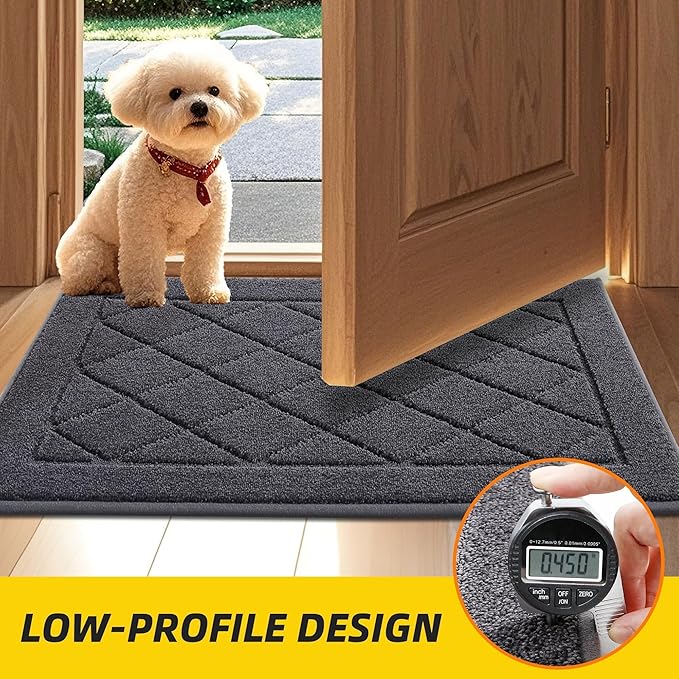 JSEI Dirt Trapper Door Mat 20"x32", Non-Slip Washable Entryway Mats, Dog Door Mat, Stain Resistant and Absorbent Floor Mats, Low Profile Welcome Mat for Front Back Door, Dark Grey