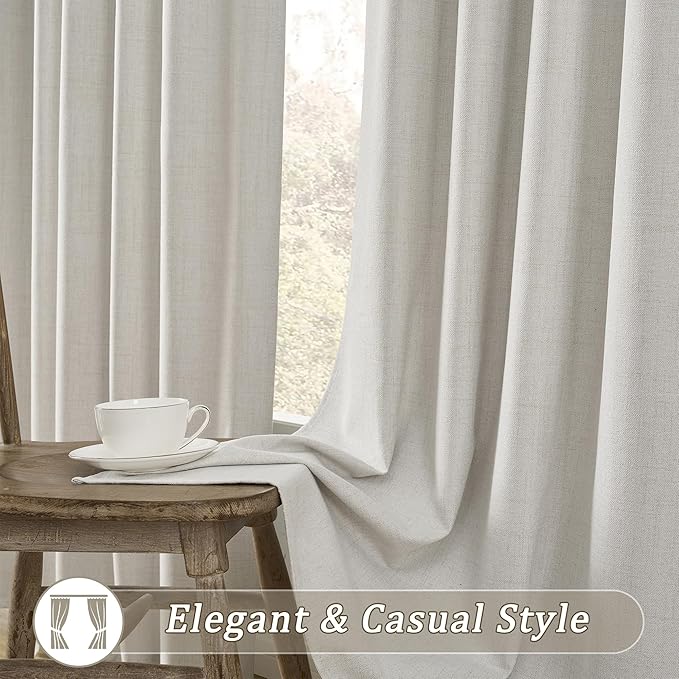 140 Inch Long Blackout Curtains Panels Set,Linen Textured Custom Extra Long Luxury Noise Reducing Curtains for Large Window Pocket Back Tab Pleat Heading Tape with Hooks 50W x 140L,Natural Birch/Ivory