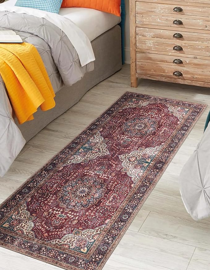 Keen Home Design 2x7 Rug - Machine Washable Runner Rug with Non-Slip Backing, Ideal for Hallway, Entryway, Kitchen, Laundry Room - Vintage, Easy Clean, Durable, Low Pile Rug - (2'6" x 7')