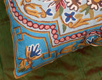 Turquoise Floral Pillow Cover Traditional Blue Flower Pillowcase Traditional Outdoor Cushion Suzani Flower Throw Florals Chair Farmhouse Hand Embroidered Cushions Wool 18x18 Inch
