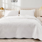 MarCielo 3-Piece 100% Cotton Oversized Bedspread Lightweight Quilt Coverlet Embroidery Farmhouse Bedding Set T0 (Bright White, Oversized Queen (100"x106"))