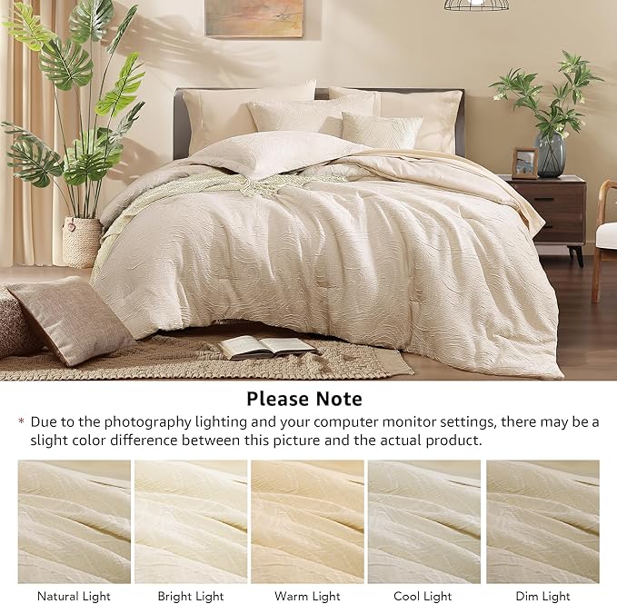 Monbix Full Size Comforter Set, Birch Marble Pattern Bedding Comforter for Full Size Bed Set, Reversible Bedding Sets 7 Pieces, Bed in a Bag with Comforter, Sheets, Pillowcases & Shams