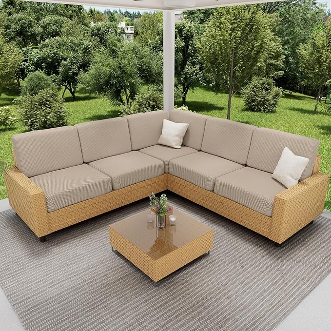 hyha Waterproof Sectional Couch Covers, Non Slip Sofa Couch Cushion Covers L Shape, Thick Stretch Jacquard Fabric, Washable Sofa Slipcovers with Elastic Bottom (1 Piece for Chaise, Taupe)