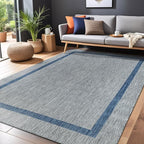 Bordered Outdoor Rug 10x14 Washable Outside Carpet for Indoor Patio Porch Waterproof Easy Cleaning Non Shedding Area Rugs Silver Gray - Blue 10 x 14