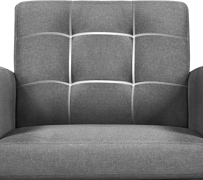 Yaheetech Mid-Century Accent Chairs, Modern Upholstered Living Room Chair, Cozy Armchair Button Tufted Back and Wood Legs for Bedroom/Office/Cafe, Set of 2, Gray