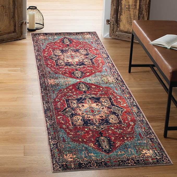 Keen Home Design 2x12 Rug - Machine Washable Runner Rug with Non-Slip Backing, Ideal for Hallway, Entryway, Kitchen, Laundry Room - Vintage, Easy Clean, Durable, Low Pile - (2'6" x 12')