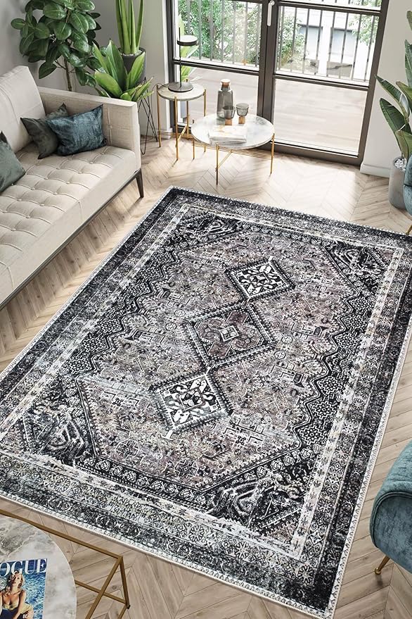 Keen Home Design 6x9 Rug - Machine Washable Area Rug with Non-Slip Backing, Ideal for Living Room, Dining Room, Bedroom - Vintage, Easy Clean, Durable, Low Pile Rug - (6' x 9')