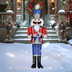 5FT Lighted Nutcracker with Drum for Christmas Decoration, Pre-Lit 3D Iridescent Soldier Xmas Decor with 100 Warm White Lights, Glittered Standing Holiday Display for Outdoor, Indoor