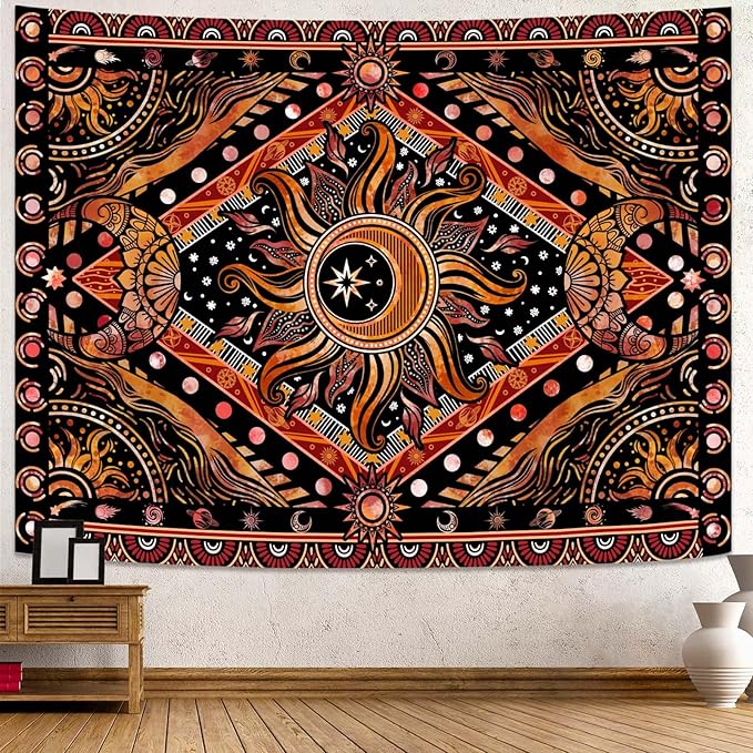 Lunerfex Hippie Sun and Moon Tapestry Bohemian Celestial Tapestries Aesthetic Tapestry for Bedroom and Living Room Decor Sun and Moon 36×48 Inches