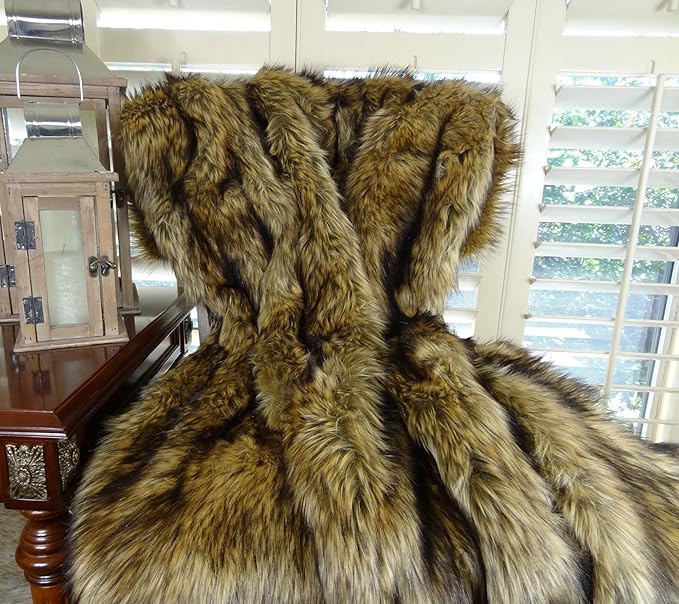 Brown Fur Throw Blanket and Bedspread - Brown Wolf Faux Fur - Light & Dark Brown Faux Fur - Luxury Throw Blanket & Bedspread, Handmade in US, 16406