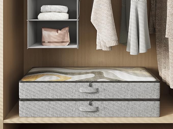 2-Pack Under Bed Storage Containers, 4.5 Inches Tall Low Profile Underbed Clothes Storage Organizer Bin with Sturdy Sidewalls/Bottom, Underbed Storage Bins 2 Storage Thin Bins