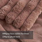 Amélie Home Faux Fur Throw Blanket for Couch, Cozy Fuzzy Fluffy Fur Luxurious Soft Striped Plush Gift Blankets for Family Sofa Chair Bed Living Room Bedroom, 55"x70", Light Coffee