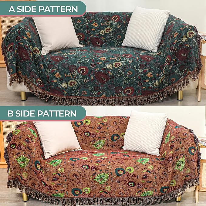 Boho Throw Blanket for Bed,100% Ultra Cotton Soft Breathable Bed Throw Floral Printed Farmhouse Decor Rustic Bed Throws for Couch Sofa Quilt 60" x 80"