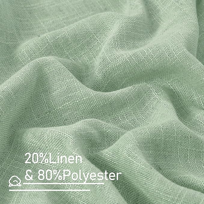 LAMIT Short Linen Curtains 40 Inch Length for Small Window, Fresh Green Light Filtering Semi Sheer Panels Bronze Grommet Neutral Drapes for Basement/Window, 2 Panels, 34 x 40 Inch