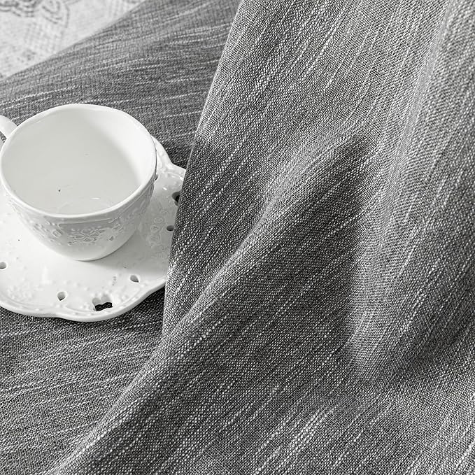 MYSKY HOME Living Room Curtains Semi Sheer Light Filtering Privacy Drapes Linen Look Textured Boho Home Decor, Backdrop Curtain for Parties, 50" x 84", Dark Grey, 2 Panels