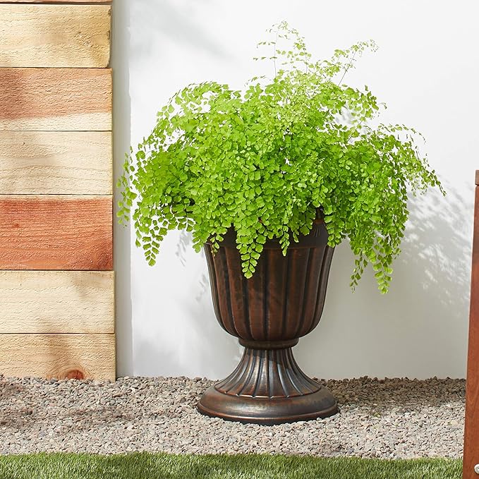 PL00CP Classic Traditional Plastic Urn Planter, 16" x 18", Brushed Copper