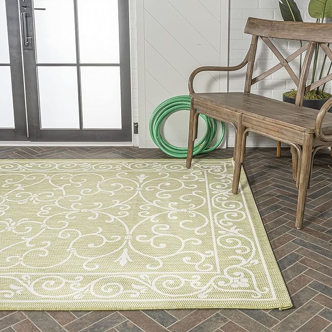 JONATHAN Y Vintage Filigree Indoor Outdoor Area Rug 3X5 Green/Cream, Charleston Textured Weave for Backyard, Patio, Porch, Easy-Cleaning, High Traffic, Pet-Friendly, Non-Shedding (SMB106H-3)