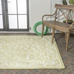 JONATHAN Y Vintage Filigree Indoor Outdoor Area Rug 5X8 Green/Cream, Charleston Textured Weave for Backyard, Patio, Porch, Easy-Cleaning, High Traffic, Pet-Friendly, Non-Shedding (SMB106H-5)