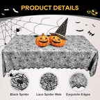 eZAKKA Halloween Table Cloth, Spider Webs Tablecloths Black Tablecloth Lace Fabric Table Cloths Spooky Cover for Rectangle Tables for Parties Gothic Halloween Home Decorations, 60x84 Inch