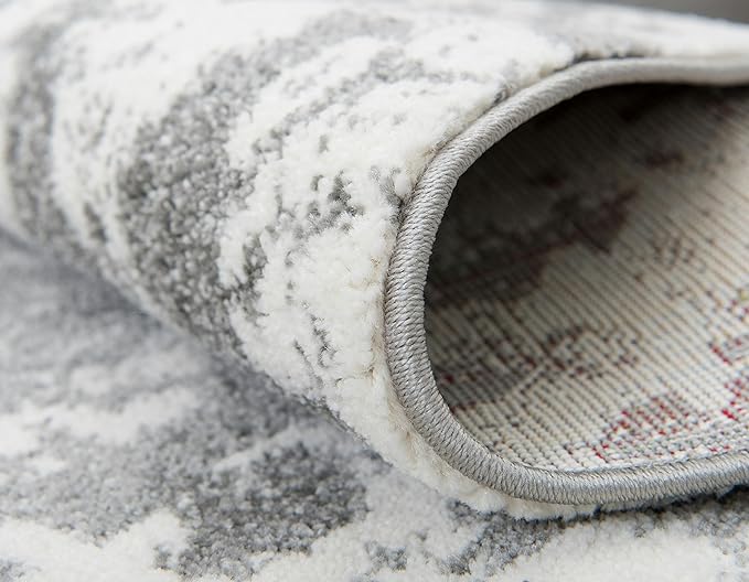 Unique Loom Rosso Collection Vintage, Geometric, Bohemian, Traditional, Distressed, Southwestern Area Rug, Rectangular 8' 0" x 10' 0", Light Gray/Ivory