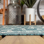 JONATHAN Y Vintage Filigree Indoor Outdoor Area Rug 4X6 Teal/Gray, Charleston Textured Weave for Backyard, Patio, Porch, Easy-Cleaning, High Traffic, Pet-Friendly, Non-Shedding (SMB106F-4)