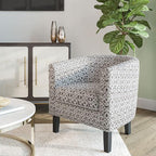 BELLEZE Accent Barrel Chair Set of 2, Linen Round Chair Club Tub Sofa Corner Chair with Flared Legs and Cozy Soft Padding for Living Room Bedroom Waiting Room - White & Brown