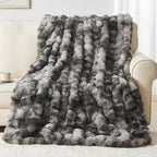 Lotus Karen Faux Fur Blanket Tie-Dye Dark Gray Twin Size - Big Bubble Rabbit Fluff Throw for Couch Small Fluffy Fuzzy Cozy Thick Furry Plush Shaggy Blankets 90x90 Inches