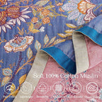 Boho Blanket, 100% Cotton Farmhouse Decorative Throw Blanket, 60"x80" Reversible Bohemian Throw Blanket, Purple All Season Muslin Breathable Woven Blankets Quilt