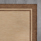 CAMILSON Outdoor Rug 6x9 Bordered Natural Brown Modern Area Rugs for Indoor and Outdoor Patios, Kitchen and Hallway Mats, Washable Porch Deck Outside Carpet (Border Jute, 6 x 9)