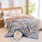 Boho Throw Blanket for Bed, 100% Cotton Soft Rustic Quilt Fall Blanket, 60"x80" Floral Printed Farmhouse Decor Bed Blankets, All Season Rustic Reversible Bohemian Throw Quilt