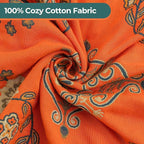 Throw Blanket for Couch Bed Chair,100% Cotton Soft Lightweight Blanket Rustic Quilt -Orange Floral Printed Farmhouse Decor Bed All Season Blankets,80"×90"