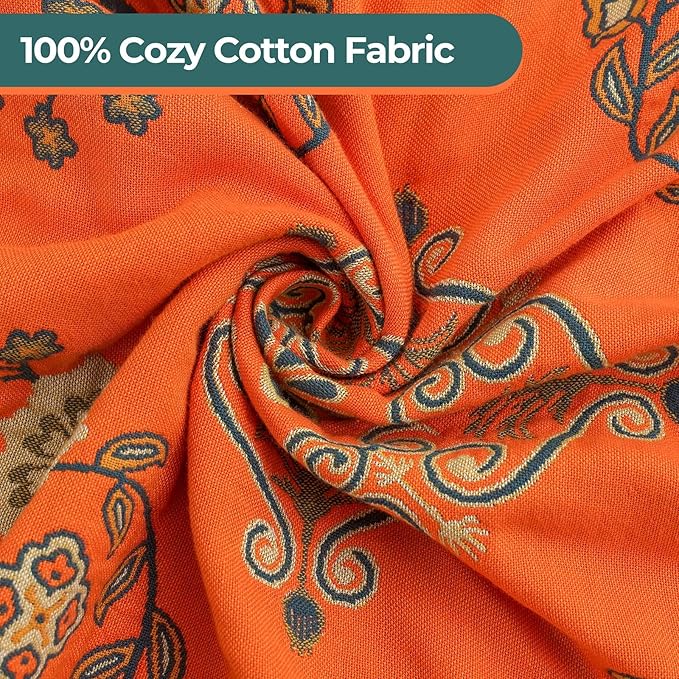Fall Throw Blanket for Couch Bed Chair,100% Cotton Soft Lightweight Blanket Rustic Quilt -Orange Floral Printed Farmhouse Decor Bed All Season Blankets,60"×80"