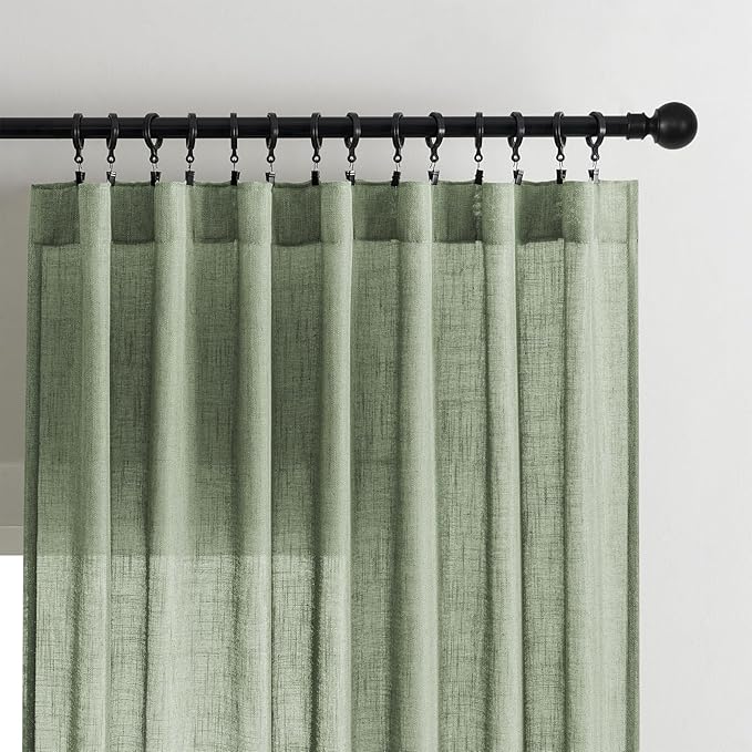 Joydeco Linen Curtains 96 Inch Length 2 Panel Sets,Light Filtering Curtains for Bedroom 52 Inch Wide Living Room Drapes with Back Tabs & Rod Pockets (W52 x L96 Inch, Loden)