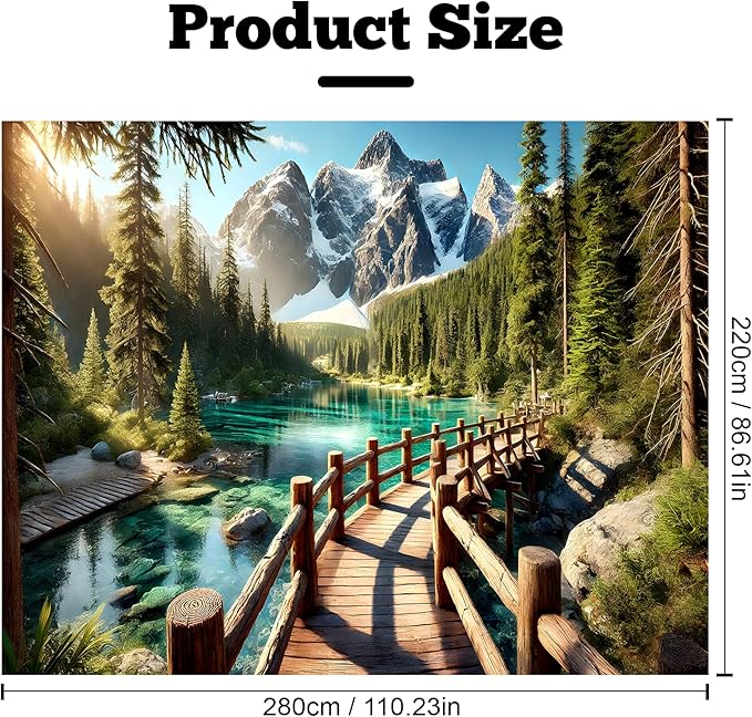 BSFHH Nature Tapestry Forest Tree Sea Cave Wall Hanging, Stream Through Rainforest Landscape Wall Art Tapestry for Bedroom Living room (Snow Scene, 110" × 87", Unframed)